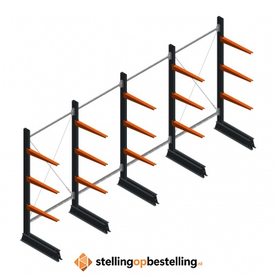 Aanbiedingsrij lichte draagarmstelling enkelzijdig 2000x4100x600 3 niveaus