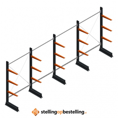 Aanbiedingsrij lichte draagarmstelling enkelzijdig 2000x5100x500 3 niveaus