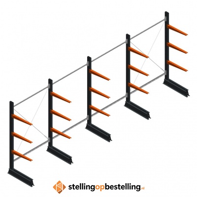 Aanbiedingsrij lichte draagarmstelling enkelzijdig 2000x5100x600 3 niveaus