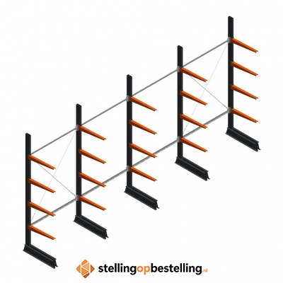 Aanbiedingsrij lichte draagarmstelling enkelzijdig 2500x5100x600 4 niveaus