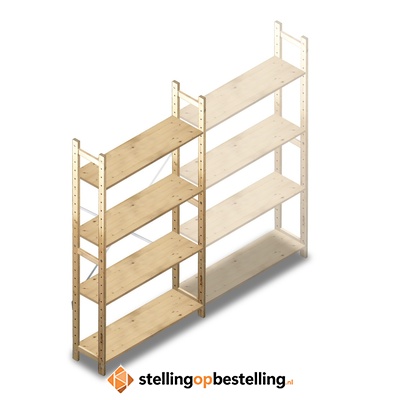 Houten Legbordstelling 1780x970x280 4 niveaus beginsectie