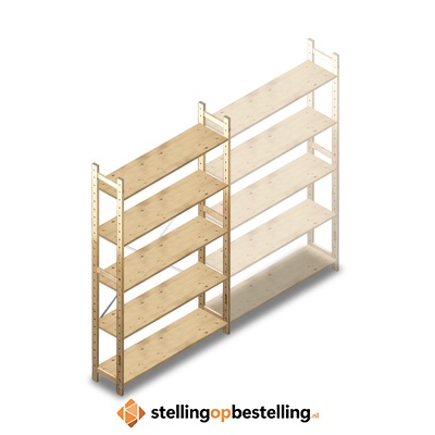 Houten Legbordstelling 2080x1170x280 5 niveaus beginsectie