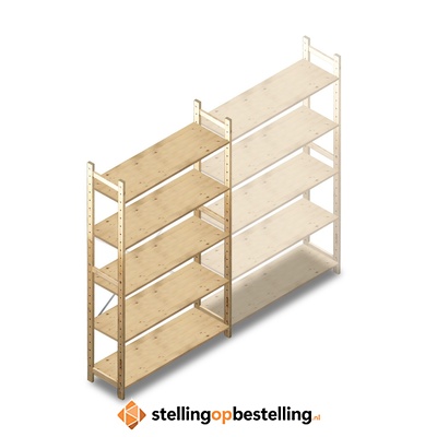 Houten Legbordstelling 2080x1170x370 5 niveaus beginsectie