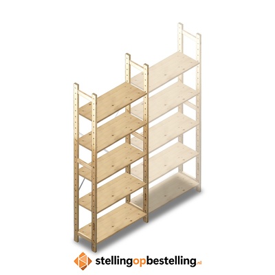 Houten Legbordstelling 2080x870x280 5 niveaus beginsectie