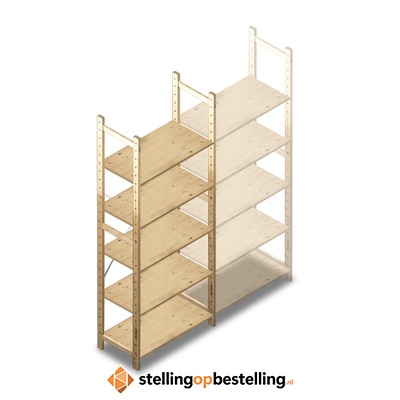 Houten Legbordstelling 2080x870x370 5 niveaus beginsectie