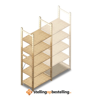 Houten Legbordstelling 2080x870x500 5 niveaus beginsectie