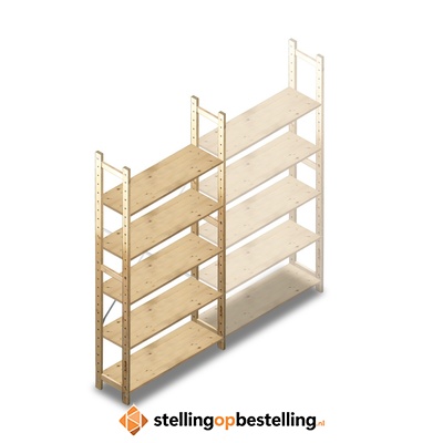 Houten Legbordstelling 2080x970x280 5 niveaus beginsectie