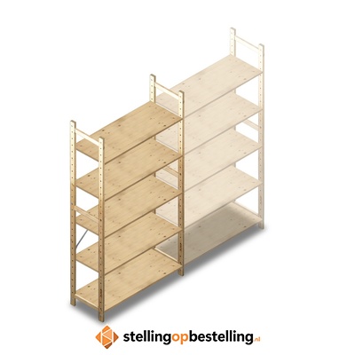 Houten Legbordstelling 2080x970x370 5 niveaus beginsectie