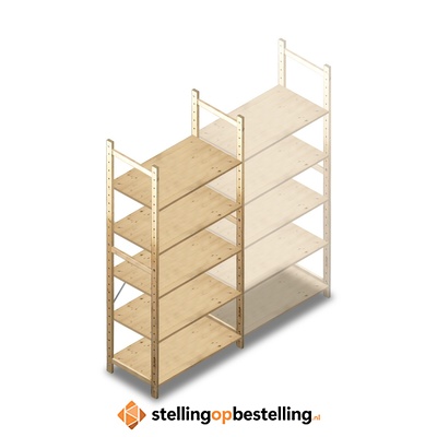 Houten Legbordstelling 2080x970x500 5 niveaus beginsectie