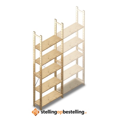 Houten Legbordstelling 2380x870x280 5 niveaus beginsectie