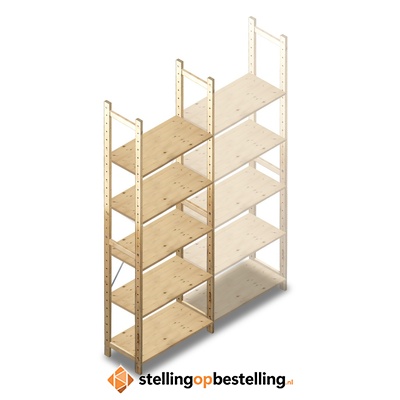 Houten Legbordstelling 2380x870x370 5 niveaus beginsectie