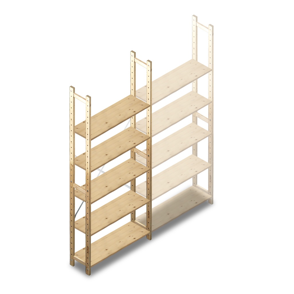 Houten Legbordstelling 2380x970x280 5 niveaus beginsectie