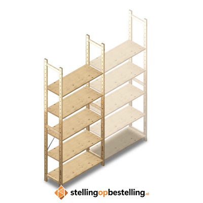 Houten Legbordstelling 2380x970x370 5 niveaus beginsectie