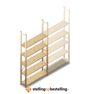 Houten Legbordstelling 2380x1170x280 5 niveaus beginsectie