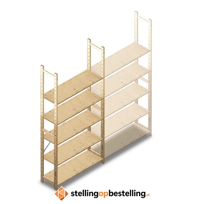 Houten Legbordstelling 2380x1170x370 5 niveaus beginsectie