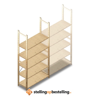Houten Legbordstelling 2380x1170x500 5 niveaus beginsectie