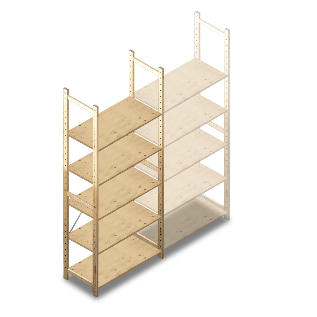 Houten Legbordstelling 2380x970x500 5 niveaus beginsectie