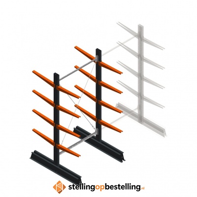 Lichte draagarmstelling dubbelzijdig 2000x1000x500 4 niveaus beginsectie
