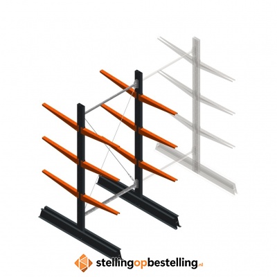 Lichte draagarmstelling dubbelzijdig 2000x1000x600 3 niveaus beginsectie