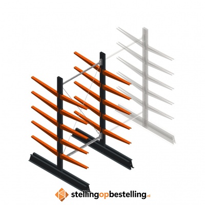 Lichte draagarmstelling dubbelzijdig 2000x1000x600 5 niveaus beginsectie