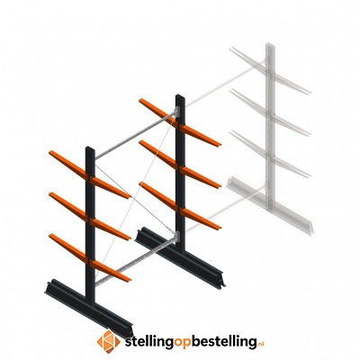 Lichte draagarmstelling dubbelzijdig 2000x1250x500 3 niveaus beginsectie