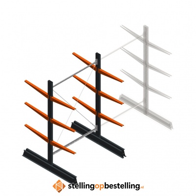 Lichte draagarmstelling dubbelzijdig 2000x1250x600 3 niveaus beginsectie