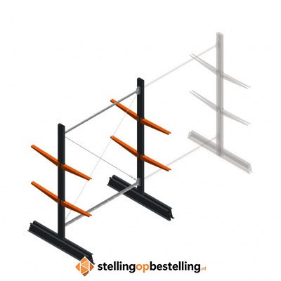 Lichte draagarmstelling dubbelzijdig 2000x1500x500 2 niveaus beginsectie