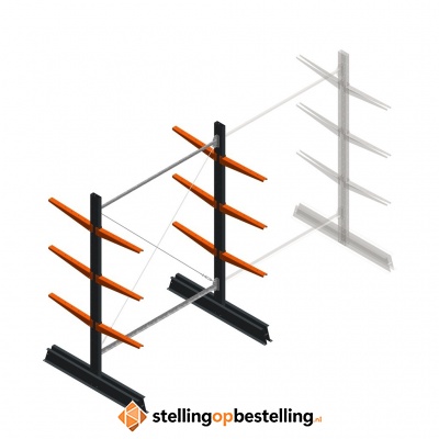 Lichte draagarmstelling dubbelzijdig 2000x1500x500 3 niveaus beginsectie