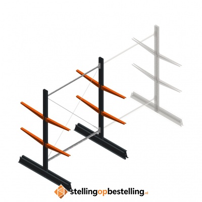 Lichte draagarmstelling dubbelzijdig 2000x1500x600 2 niveaus beginsectie