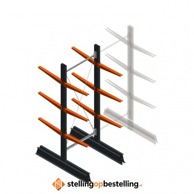 Lichte draagarmstelling dubbelzijdig 2000x750x500 3 niveaus beginsectie