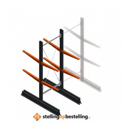 Lichte draagarmstelling dubbelzijdig 2000x750x600 2 niveaus beginsectie