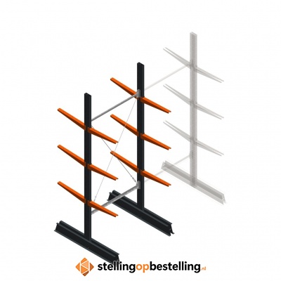 Lichte draagarmstelling dubbelzijdig 2500x1000x500 3 niveaus beginsectie