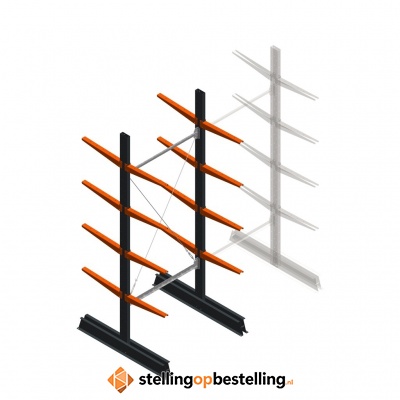 Lichte draagarmstelling dubbelzijdig 2500x1000x500 4 niveaus beginsectie
