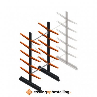 Lichte draagarmstelling dubbelzijdig 2500x1000x500 5 niveaus beginsectie