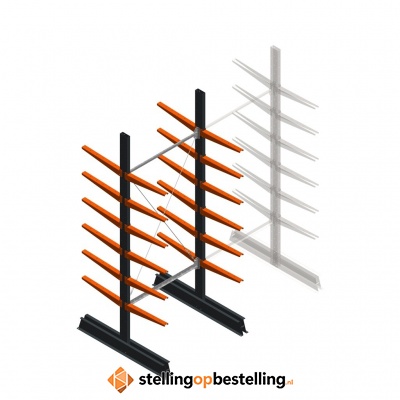 Lichte draagarmstelling dubbelzijdig 2500x1000x500 6 niveaus beginsectie
