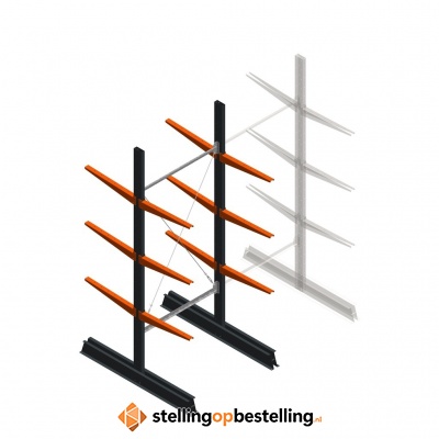 Lichte draagarmstelling dubbelzijdig 2500x1000x600 3 niveaus beginsectie
