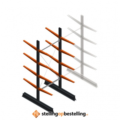 Lichte draagarmstelling dubbelzijdig 2500x1000x600 4 niveaus beginsectie
