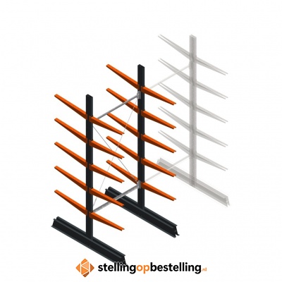 Lichte draagarmstelling dubbelzijdig 2500x1000x600 5 niveaus beginsectie