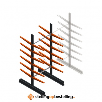 Lichte draagarmstelling dubbelzijdig 2500x1000x600 6 niveaus beginsectie