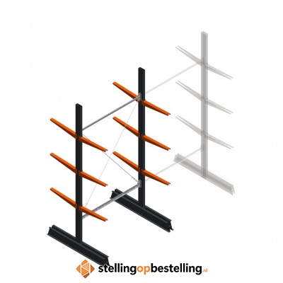 Lichte draagarmstelling dubbelzijdig 2500x1250x500 3 niveaus beginsectie