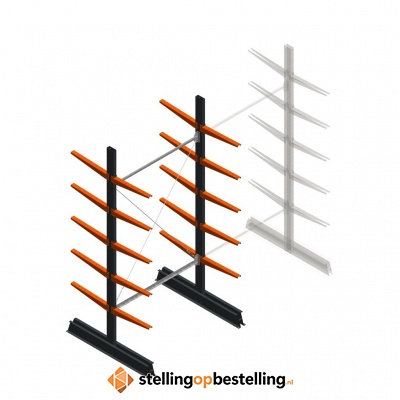 Lichte draagarmstelling dubbelzijdig 2500x1250x500 5 niveaus beginsectie
