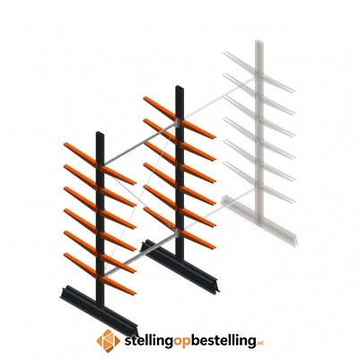 Lichte draagarmstelling dubbelzijdig 2500x1250x500 6 niveaus beginsectie
