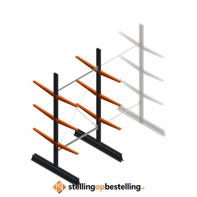 Lichte draagarmstelling dubbelzijdig 2500x1250x600 3 niveaus beginsectie
