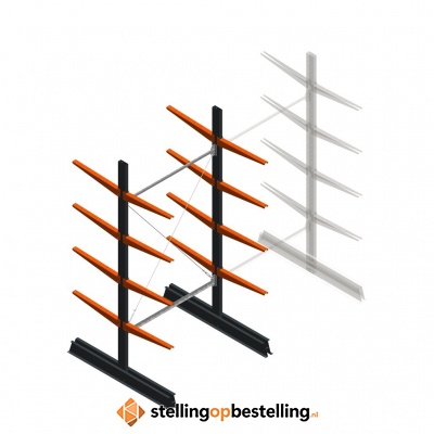 Lichte draagarmstelling dubbelzijdig 2500x1250x600 4 niveaus beginsectie