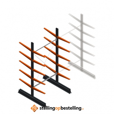 Lichte draagarmstelling dubbelzijdig 2500x1250x600 5 niveaus beginsectie