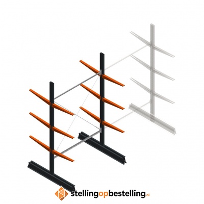 Lichte draagarmstelling dubbelzijdig 2500x1500x600 3 niveaus beginsectie