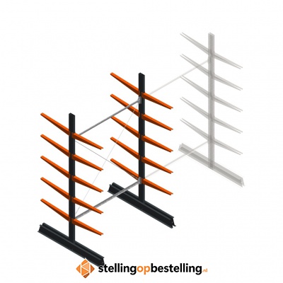 Lichte draagarmstelling dubbelzijdig 2500x1500x600 5 niveaus beginsectie