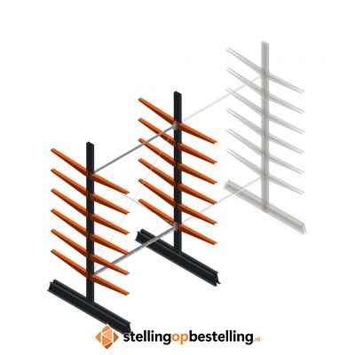 Lichte draagarmstelling dubbelzijdig 2500x1500x600 6 niveaus beginsectie