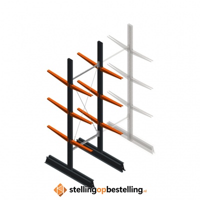 Lichte draagarmstelling dubbelzijdig 2500x750x500 3 niveaus beginsectie