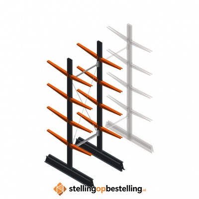 Lichte draagarmstelling dubbelzijdig 2500x750x500 4 niveaus beginsectie